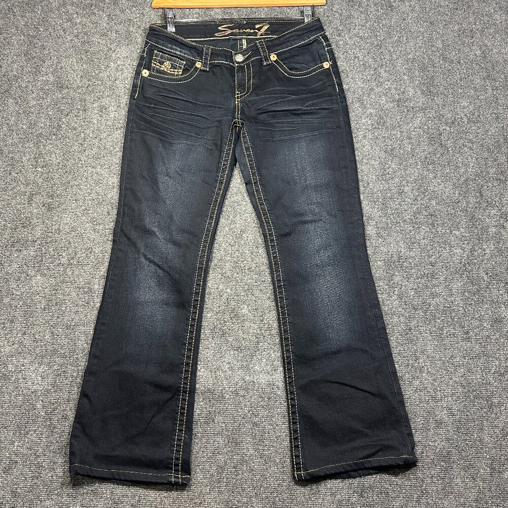 Seven7 Jeans Womens 28 Bootcut Dark Wash Cotton Stretch Embroidered Pockets